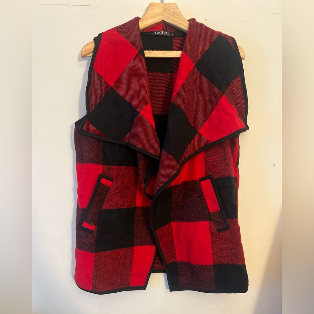 Red and Black Plaid Vest